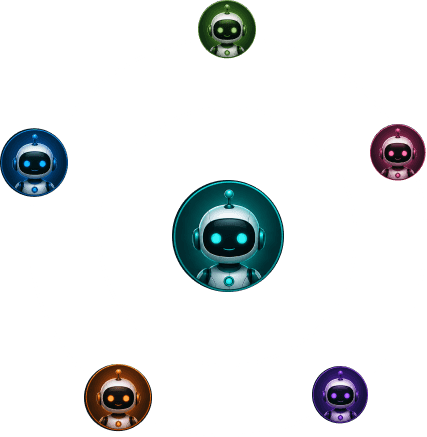 6 AI agents in a unified team diagram